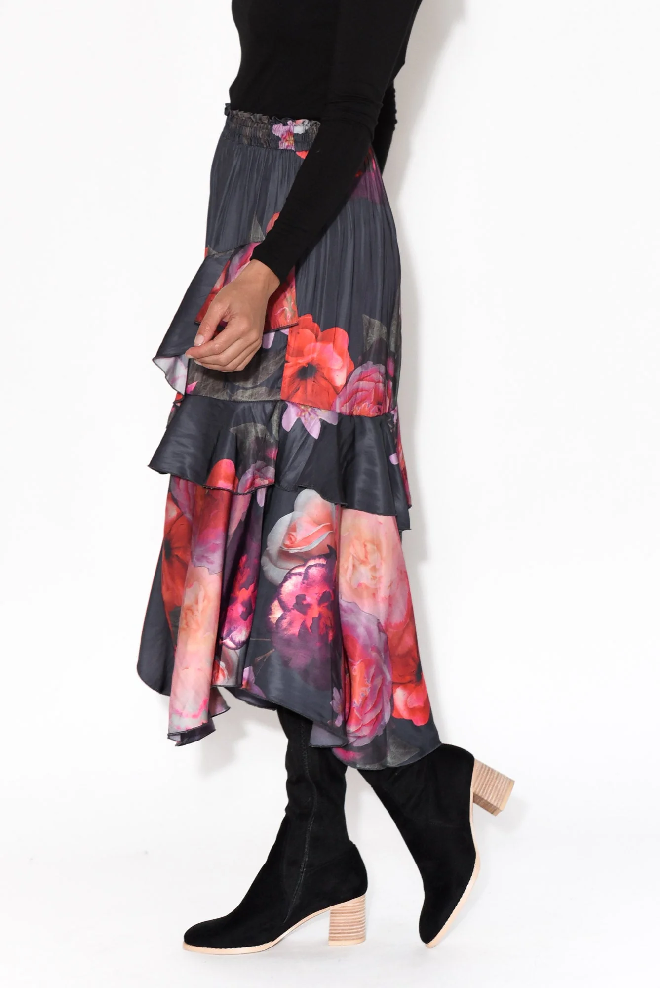 Enough Navy Floral Ruffle Skirt - Image 4