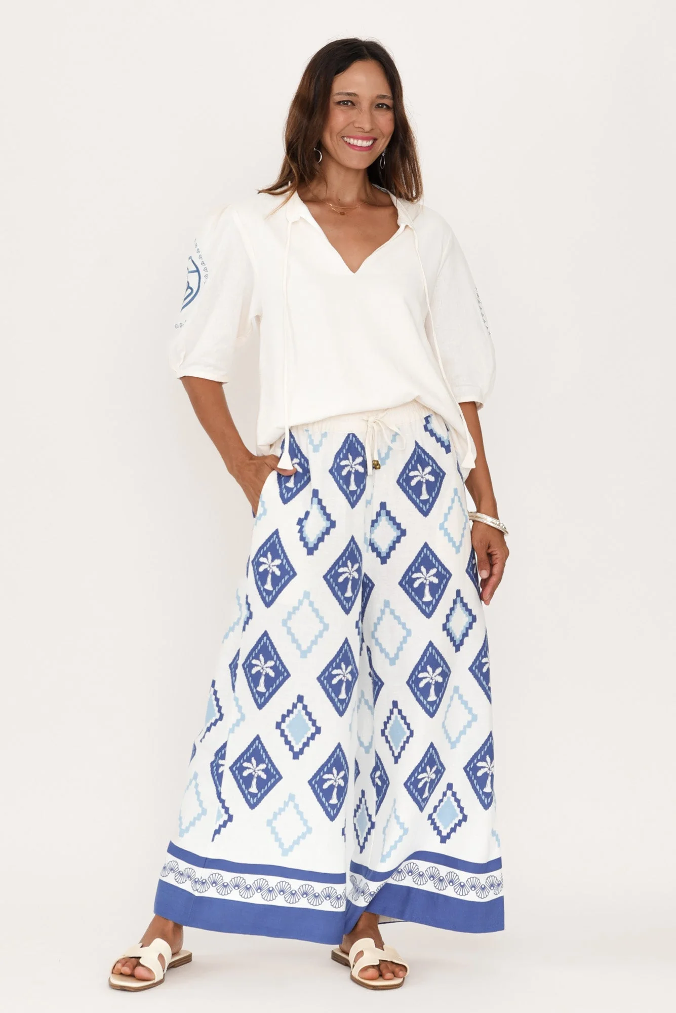 Steph Cream Seashell Embroidered Linen Top - Image 6